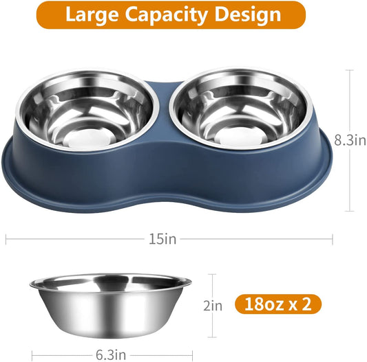 Dog Bowl Double Dog Cat Bowl Premium Stainless Steel Water and Food Raised Bowls, Pet Feeder Bowls Set with Non-Slip Resin Station for Small Medium Dogs Cats