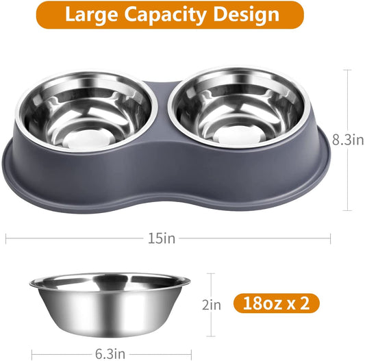 Dog Bowl Double Dog Cat Bowl Premium Stainless Steel Water and Food Raised Bowls, Pet Feeder Bowls Set with Non-Slip Resin Station for Small Medium Dogs Cats