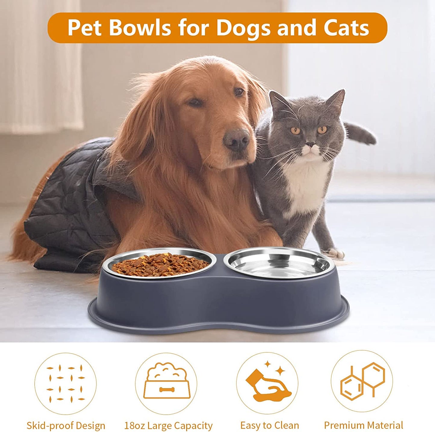 Dog Bowls, Cat Food and Water Bowls Stainless Steel, Double Pet