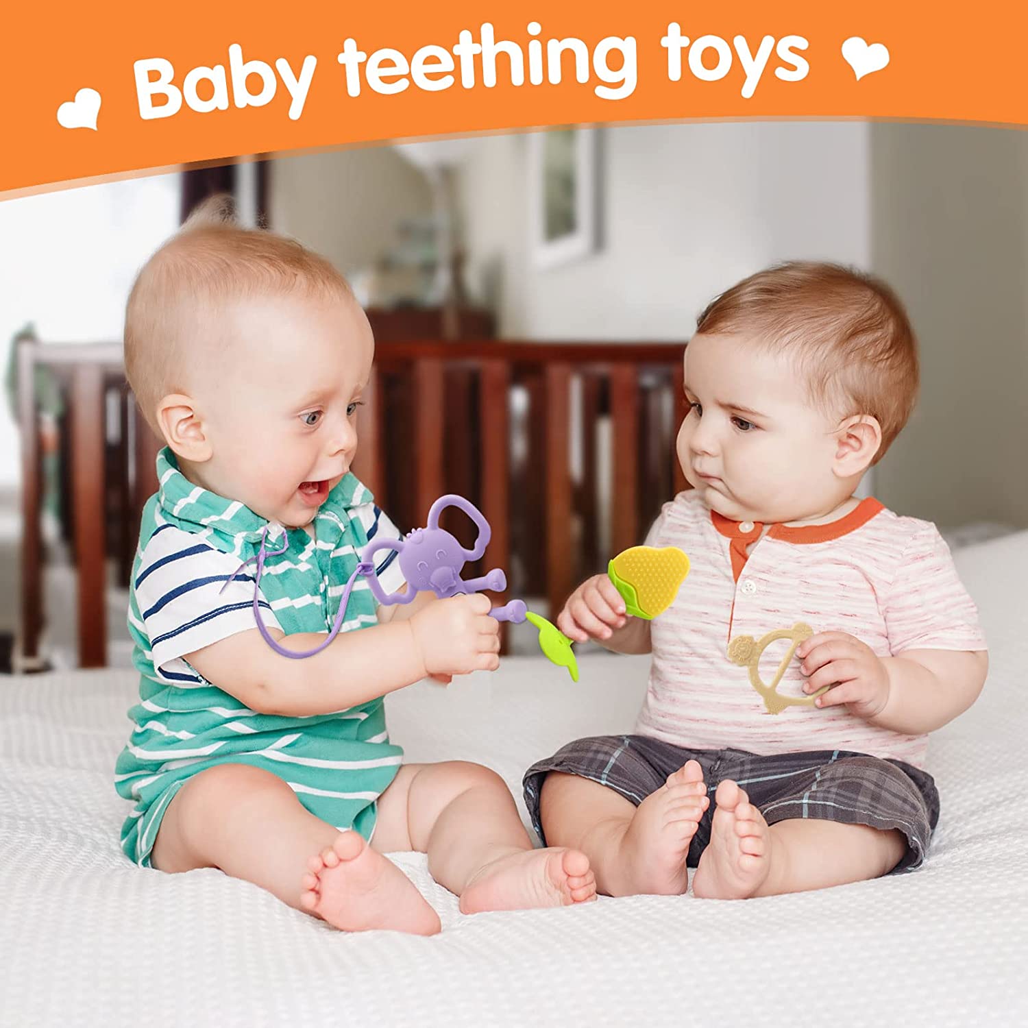 Safeswee Baby Teething Toys 2 Pieces Silicone Baby Teether Freezer Saf